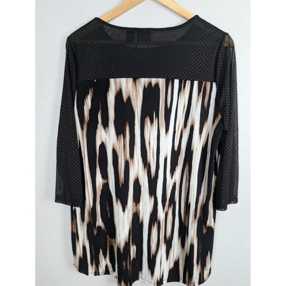 Chicos Travelers Collection Animal Print Top Mesh Sleeve Blouse M - Picture 2 of 9